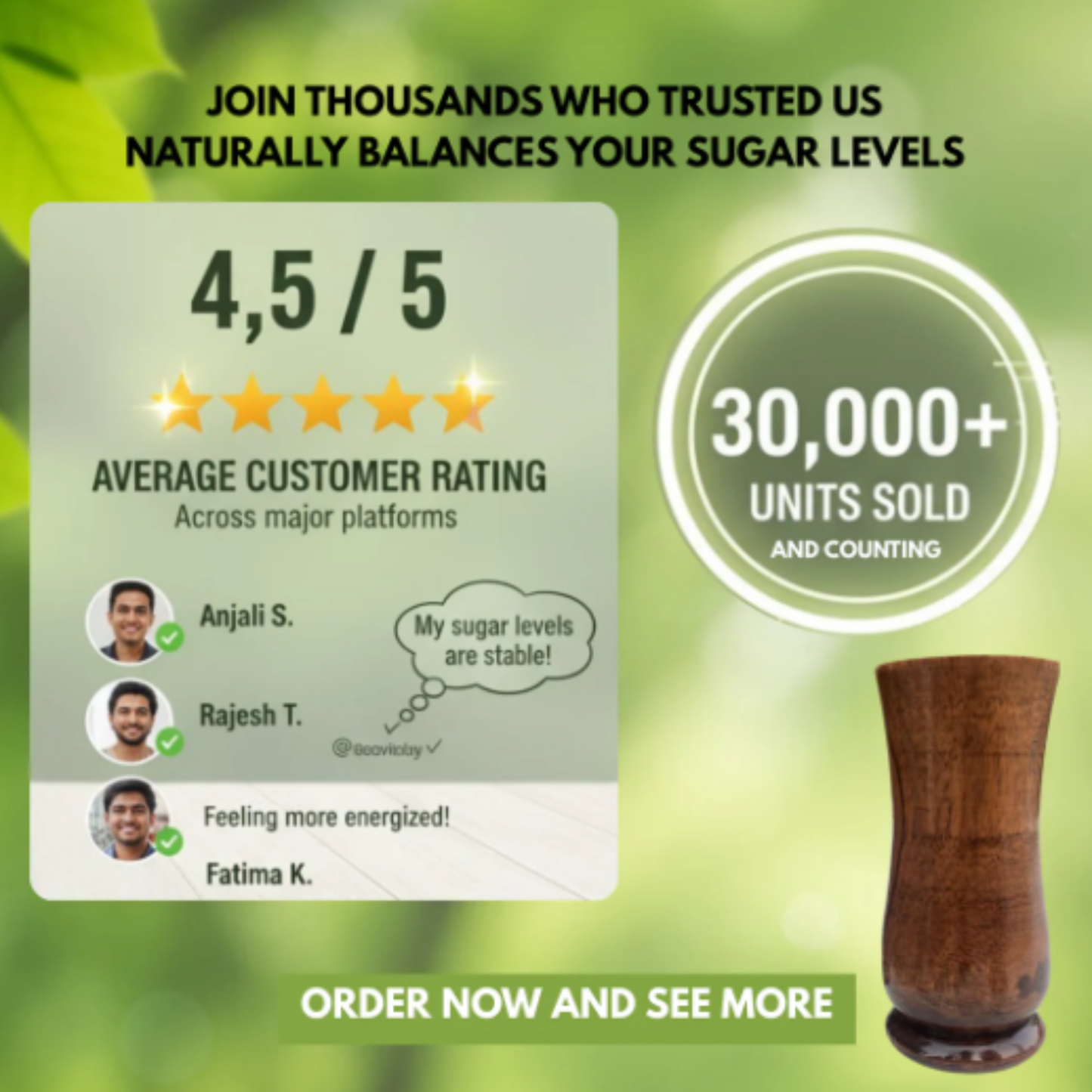Premium Herbal Vijaysar Wooden Tumbler For Blood Sugar Support